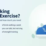 Is walking good exercise? Illustration of a blue walking shoe with footprints and a stopwatch beside key walking guidelines