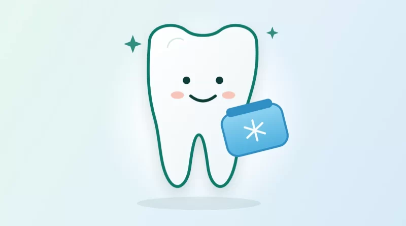 Wisdom teeth removal recovery illustration: a smiling tooth holding a cold pack
