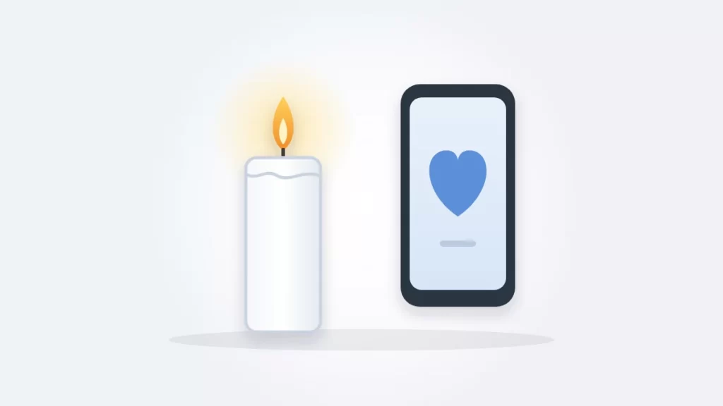 Brooke Eby tribute illustration: a lit candle beside a phone showing a heart, honoring her ALS advocacy