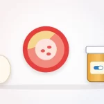 Cholesterol myths illustration: an artery cross-section with plaque buildup beside an egg and a pill bottle