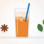 Does Thai tea have caffeine illustration: a tall glass of orange Thai iced tea with milk, ice and a straw beside star anise and tea leaves