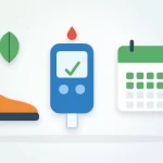 How long does it take to reverse prediabetes illustration: a walking shoe, a blood sugar meter with a check mark and a calendar