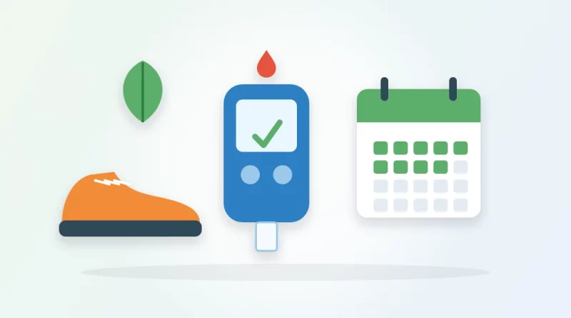 How long does it take to reverse prediabetes illustration: a walking shoe, a blood sugar meter with a check mark and a calendar