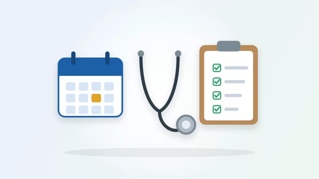 How often should you get a physical illustration: a calendar, a stethoscope and a clipboard checklist
