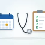 How often should you get a physical illustration: a calendar, a stethoscope and a clipboard checklist