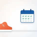 How to get back into exercise illustration: a walking shoe, a water bottle and a calendar with check marks
