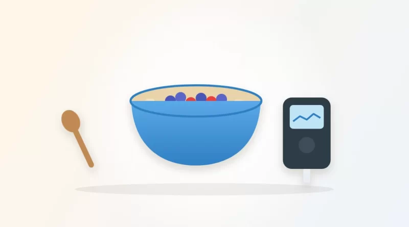 Is oatmeal good for diabetics illustration: a bowl of oatmeal with berries beside a blood glucose meter and a wooden spoon