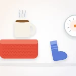 Why do older people get cold illustration: a warm mug on a knit blanket, a wool sock and a thermostat dial